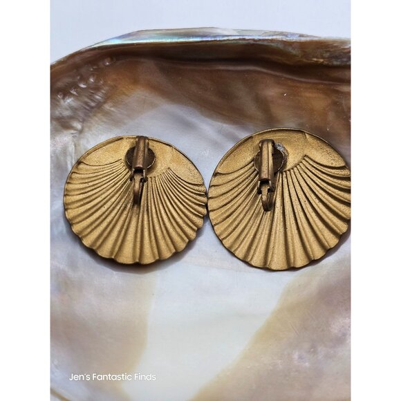 Art‎ Deco Sea Shell Sunset Clip Earrings 1.5" - Picture 2 of 2